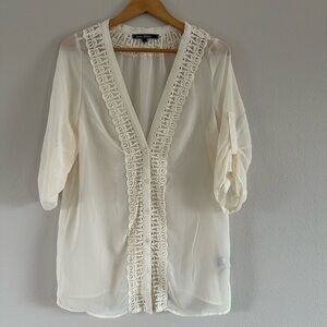 Love Stitch Cream Ruffled Blouse with 3/4 Sleeves